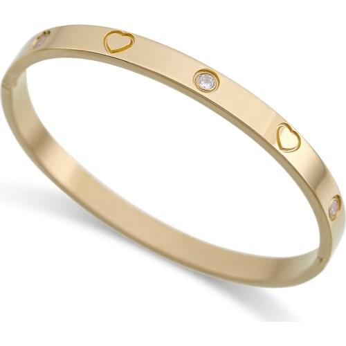 Love Friendship Oval Cubic Zirconia Stones Stainless Steel Bracelet Bangle Gold or Silver Plated Trendy Nail Bracelet Jewelry