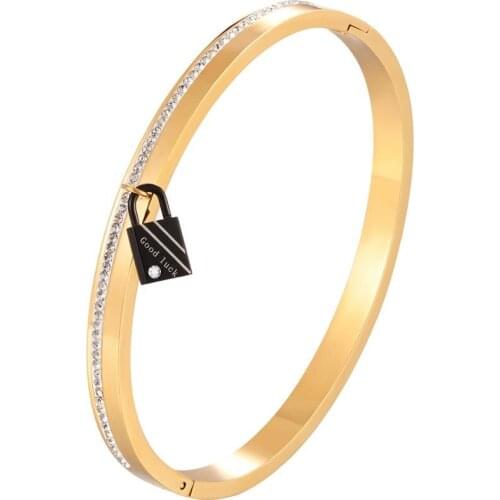 Luxury Stainless Steel Bracelets Bangles For Women Men Lover Couple Black Lock With Crystal Stone Charm Jewelry Christmas Gifts