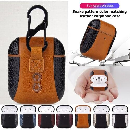 Snake Leather Earphone Case For Airpods 2 1 Protective Headphones Case For Apple AirPods2 Anti-Lost Case With Hook For Air Pods