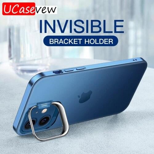 Luxury Ultra Thin Metal Kickstand Case Cover For iPhone 11 12 Pro Max Soft Shockproof Clear Case For iPhone 12 Mini Holder Cover