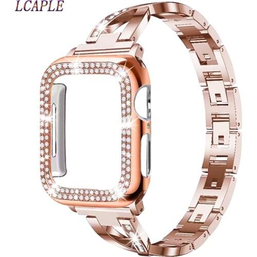 Case+Strap for apple watch 5 band 44mm 40mm stainless steel pulesira for apple watch 5 4 3 iwatch band 42mm 38mm+diamond case