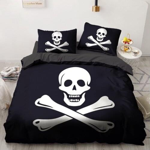 Black 3D Duvet Cover Set Comforter Case Quilt Covers Bedding Set King Queen Double Single Size Skull Pattern Home Textile
