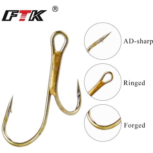 Fish King 20Pcs Barbed Golden Double Fishing Hooks Ryder Pike Dead Bait Predator Salmon Trout Perch Ringed Zander twin hook