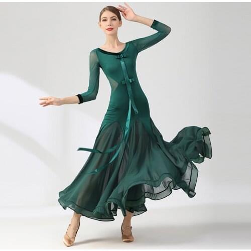 Elegant Ballroom Dance Competition Dresses Women Mesh Stage Costume Waltz Dancewear Designer Dress Flamenco Dance Outfit JL3065