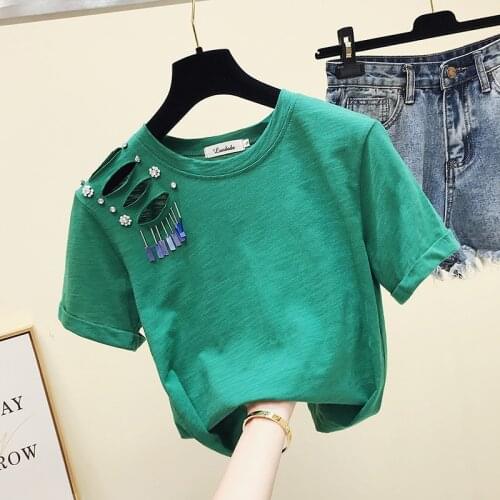 Short Sleeve Tshirt Cotton Shirts Woman New Korean Style Loose Fitting 2XL T-shirt Womens Hollow Holes Tee Tees Students Tops