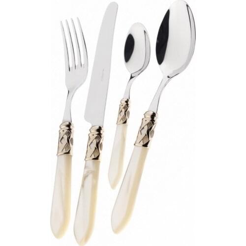Hera Crystal Bugatti Aladdin Ivory Gold 75 Piece Flatware