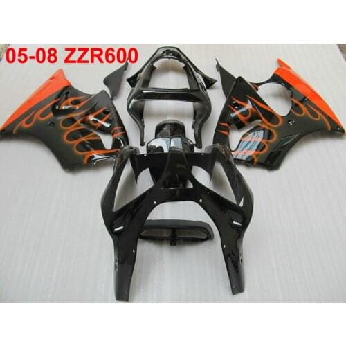 Injection molding fairing kit for Kawasaki Ninja ZZR600 2005-2008 red flames black motorcycle fairings ZZR600 05 06 07 08 TW46