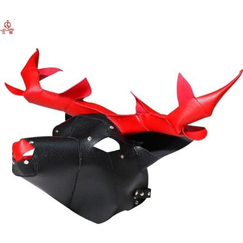 JIUAI Deer Head Mask Adults SM Bondage Games PU Leather Flirting Roleplay Accessories Sex Toys For Couples