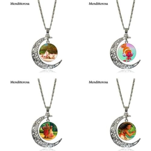 Mendittorosa Fashion Jewelry Vintage Glass Necklace With Crescent Moon For Girl Gift Movie Moana