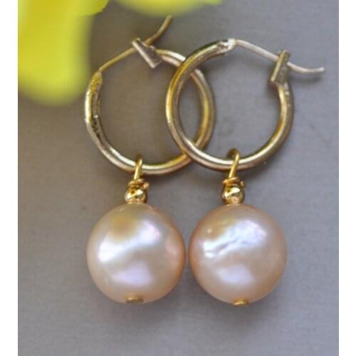 MTC·STAR Z10213 12mm Round Pink Edison Keshi Pearl Dangle Earring