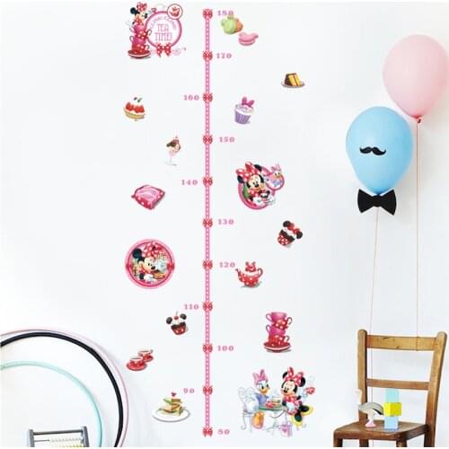 Cartoon Minnie Mickey With Cake Growth Chart Wall Stickers For Kids Rooms Livingroom Decor Height Measure Children Gifts Toy