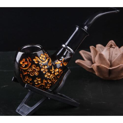 Black Carved Smoking Pipe Set Resin Bakelite Retro Tobacco Pipe With Filter Send Pipe Tools Smoke Accessories Gadget CF292
