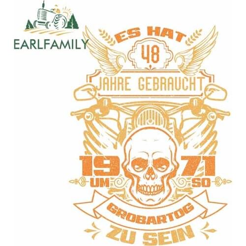 EARLFAMILY 13cm x 9.8cm for Jahre Gebaaucht Skull 1971 Decal Windshield Personality Car Stickers Motorcycle Cartoon Decoration