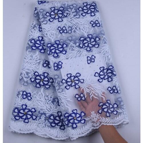 Newest French Milk Silk Lace Fabric Blue&White Nigerian Lace Fabric High Quality African Tulle Lace Fabric For Party Dress S1617