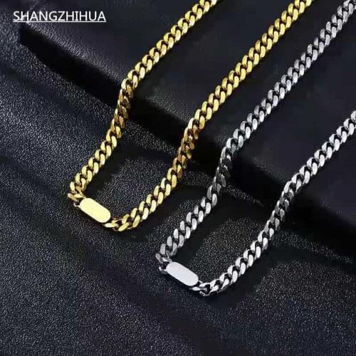 SHANGZHIHUA New 2021 Fashion Gold Necklace for Women Luxury Cuban Chain Necklace Simple Womens Jewelry Large Gold Chain
