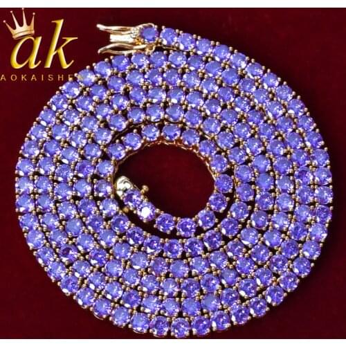 Purple Tennis Chain Necklace Hip Hop Jewelry Gold Color Copper Material Men CZ Necklace Link 20inch