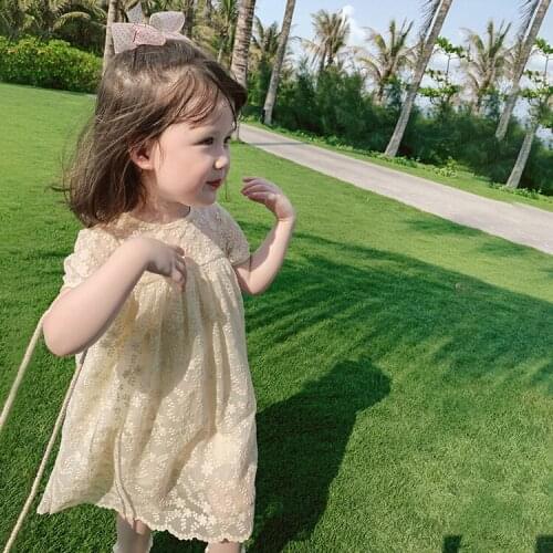 2021 Summer Kids Dresses 2 3 4 5 6 7 Y Baby Girls Short Sleeve Princess Dress Korean Cute Embroidery Lace Dress for Girls Child