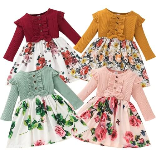 Newborn Baby Girls Dress Clothes Baby Floral Dresses for Girls Long Sleeve 1st Birthday Clothing Outfits Toddler Girl Clothes