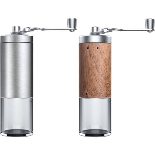 Portable Wood Grain Hand Manual Coffee Grinder Silver Stainless Steel Coffee Bean Burr Mill Hand Crank Aeropress Espresso Grinde