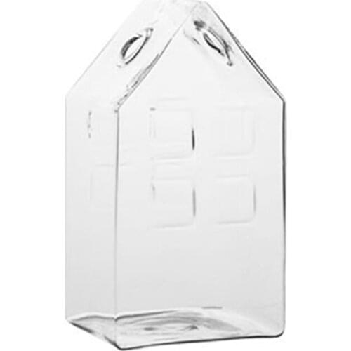 House Shape Transparent Glass Vase Flower Pot Basket Decoration Home Office Nordic Decoration Dried Flower Hydroponic