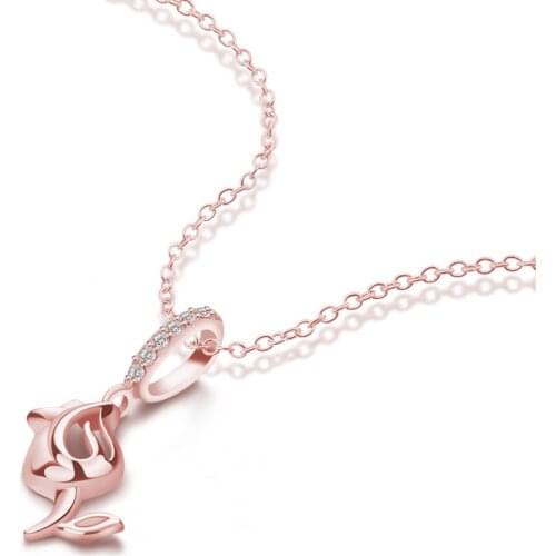 Romantic valentine gifts Rose Pendant Necklace Woman 100%925 Sterling Silver Fashion Charm Chocker Girl Rose gold Jewelry