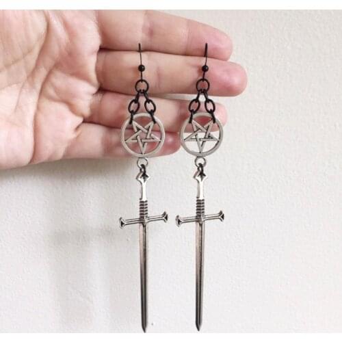 Gothic Witchs Rites Sword Earrings Pentagram Pendant Darkly The Sacred Creativity Punk Jewelry Fashion Black Women Gift 2021New