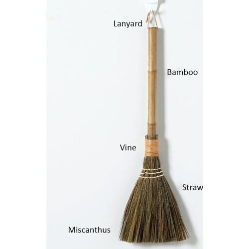 Handmade Straw Horsetail Broom Household Dust Cleaning Duster Single Handle Durable Dusting Brush Floor Sweeping rational