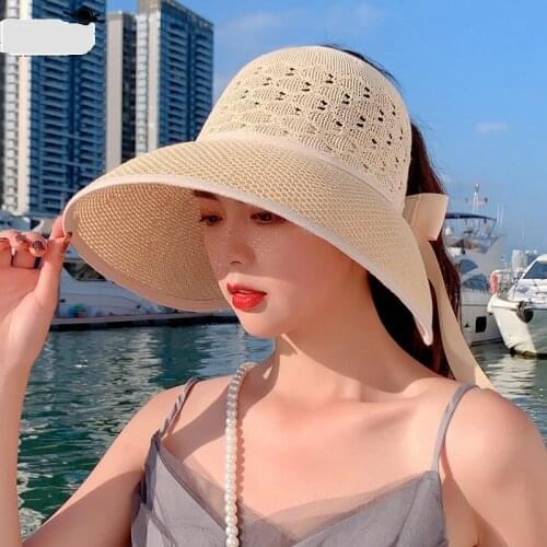 Beach Hats Women Summer Foldable Empty Top Bowknot Wide Brim Panama Caps Visors Sun Protection Straw hat Ladies Sun Hat