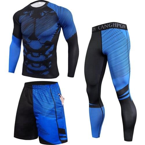 3Pcs Running Sportswear Suit Compression T-shirt Leggings Shorts Sets Men Quick dry Pants Tracksuit Male Gym Fitness Tee Cycling
