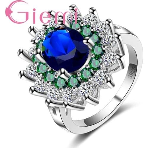 Dark Blue/White/ Green Shiny Crystal Rings Real 925 Sterling Silver Jewelry Ring For Friend Best Birthday Party Gifts