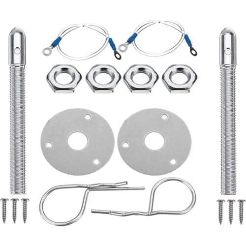 Universal Mount Bonnet Hood Pin Lock Latch Kit Racing Sport Car Alloy Silver