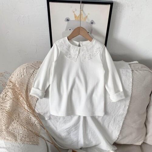 Girls Spring Lace Doll Collar With Long Sleeve Pullover Sleeve O Neck Clothes for Kids Birthday