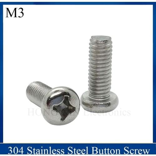 1Pcs Round Head Screws M3 304 Stainless Steel Mushroom Hexagon Socket Button Head Screw Phillips Crosshead Thread Bolt