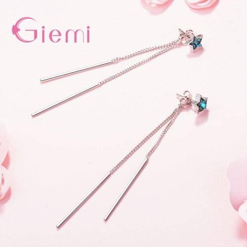 New Fashion Long Thin Chain Cute Stars Decoration 925 Sterling Silver Pendant Earrings For Women Girls Party Jewelry