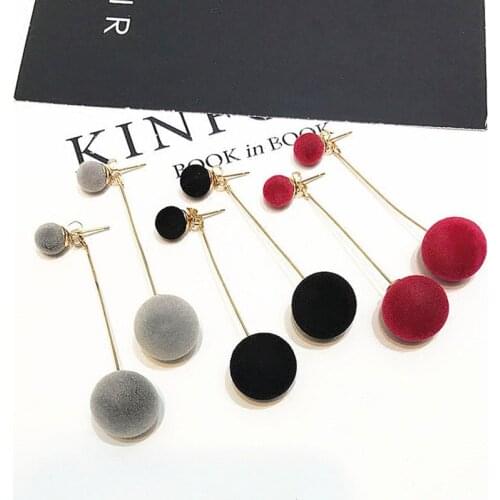Korean Earrings for Women Girls Fur Pom Pom Ball Long Tassel Round Drop Fluffy Hair Ball Dangle Earrings Jewelry Cute Gift