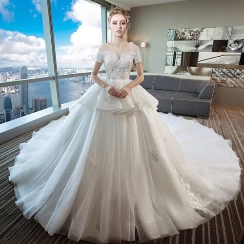 Vestido De Noiva Princesa O-Neck Short Sleeve Beading Flowers Appliques Princess Ball Gown Wedding Dress Aliexpess Online Shop