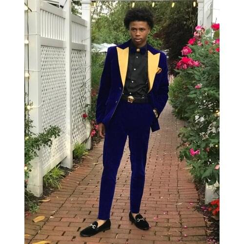 Gold Lapel Wedding Tuxedos Fashionable Party Prom Suits Wedding Groom Suits Custom Made (Jacket +Pant)