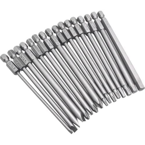 16pcs/set Steel Hex Torx Screwdriver Drill Bits Security Magnetic Head 100mm