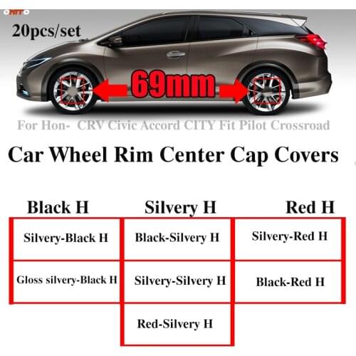 ABS 69mm for CRV Civic Accord CITY Fit Pilot with Black/silvery/red H Logo Auto Car Wheel Rim Hub Cap Car Wheel Badge Covers