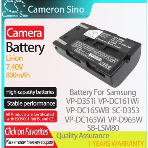 CameronSino Battery for Samsung VP-D351i VP-DC161Wi VP-DC165WB SC-D353 VP-DC165Wi fits Samsung SB-LSM80 Digital camera Batteries