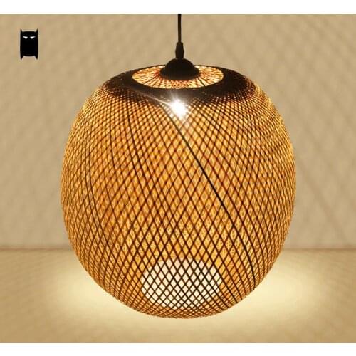 Bamboo Wicker Rattan Round Lantern Pendant Light Fixture Asian Japanese Hanging Lamp Luminaire Suspendu Restaurant Dining Room