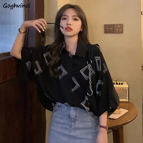 Blouses Shirts Women Short Sleeve Print Harajuku Loose Summer Thin Chiffon Streetwear Retro Womens Students Chic Fashion Ulzzang