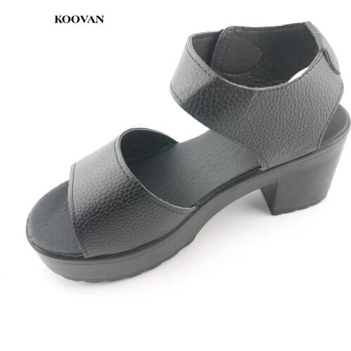 Koovan Women Sandals 2021 Summer woman Tide Pep-toe High Heeled Sandals Sope With Thick Heel Crust Student Shoes Hook&loop