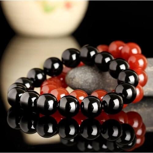 Natural agate Beads braclet Strand Elastic Wrapped jade bracelets for women men Brazilian red black