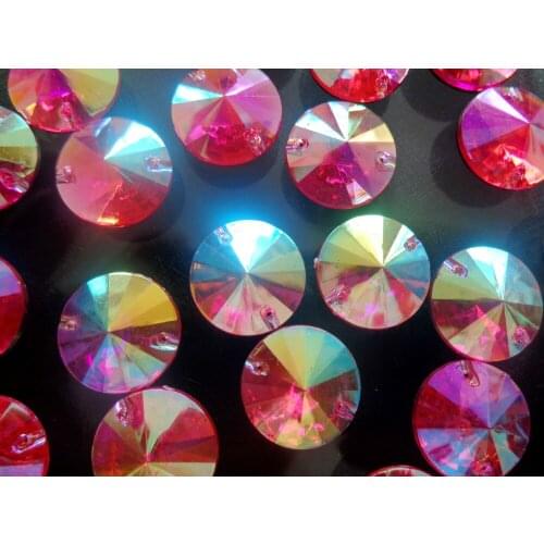 Loose beads Round Rose Red AB 10mm Rivoli Sew On Acrylic Crystal Diamante Rhineston flatback stone 300pcs/lot n17