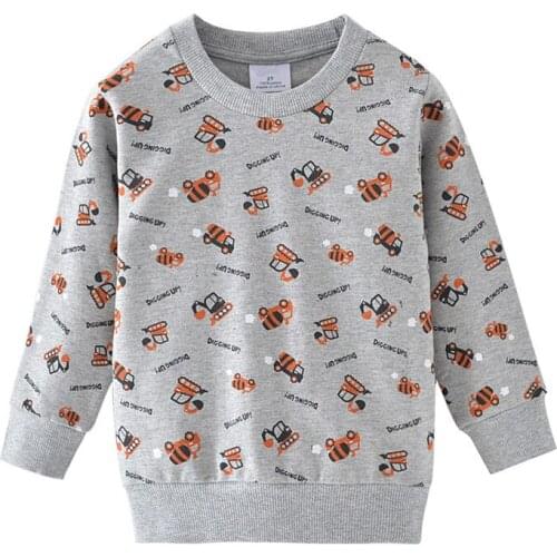 Childrens Sweatshirts Boys Girls Tops with excavators print baby clothes long sleeve autumn new 2019 kids shirts for boys wear