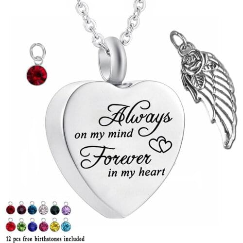 Forever in my heart 12 Piece Birthstone Crystal Urn Necklace Heart Memorial Keepsake Pendant Ash Cremation Jewelry for Ashes