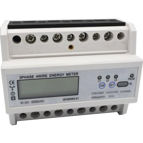 DTM125SD Power Meter, 3 Phase 4 Wire DIN-Rail Energy Meter RS485 MODBUS Protocol Electronic SWR Wattmeter