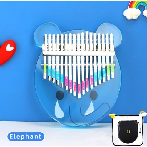 Kalimba Acrylic 17 Key Transparent Thumb Piano Crystal Calimba Finger Piano Cute Animal Kids Gift with Tuner Hammer Sticker Case