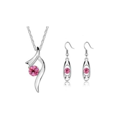Myfavori Silver Plated Red Necklace Earrings Jewelry Sets
